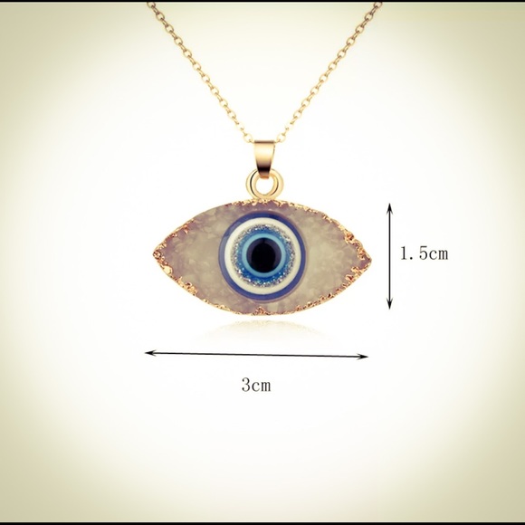 🆕 Blue Evil Eye Druzy Stone Necklace Quartz - Picture 6 of 9